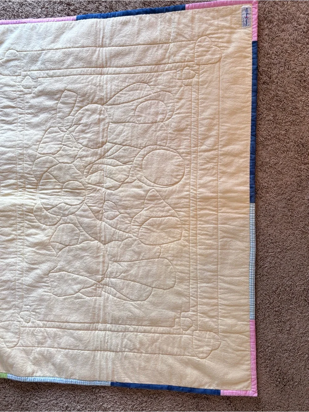 Pastel Teddy Patchwork Quilt - Nursery Plush Animal Design